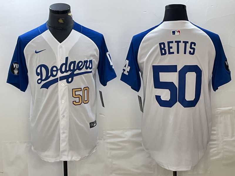 Mens Los Angeles Dodgers #50 Mookie Betts Number White Blue Fashion Stitched Cool Base Limited Jersey,We sell and wholesale Mens Los Angeles Dodgers #50 Mookie Betts Number White Blue Fashion Stitched Cool Base Limited Jersey on line form chian!